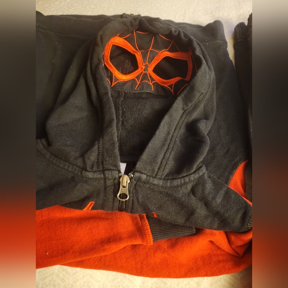 Sporty Black and Red Hooded Jacket with Zipper Closure, SIZE 6